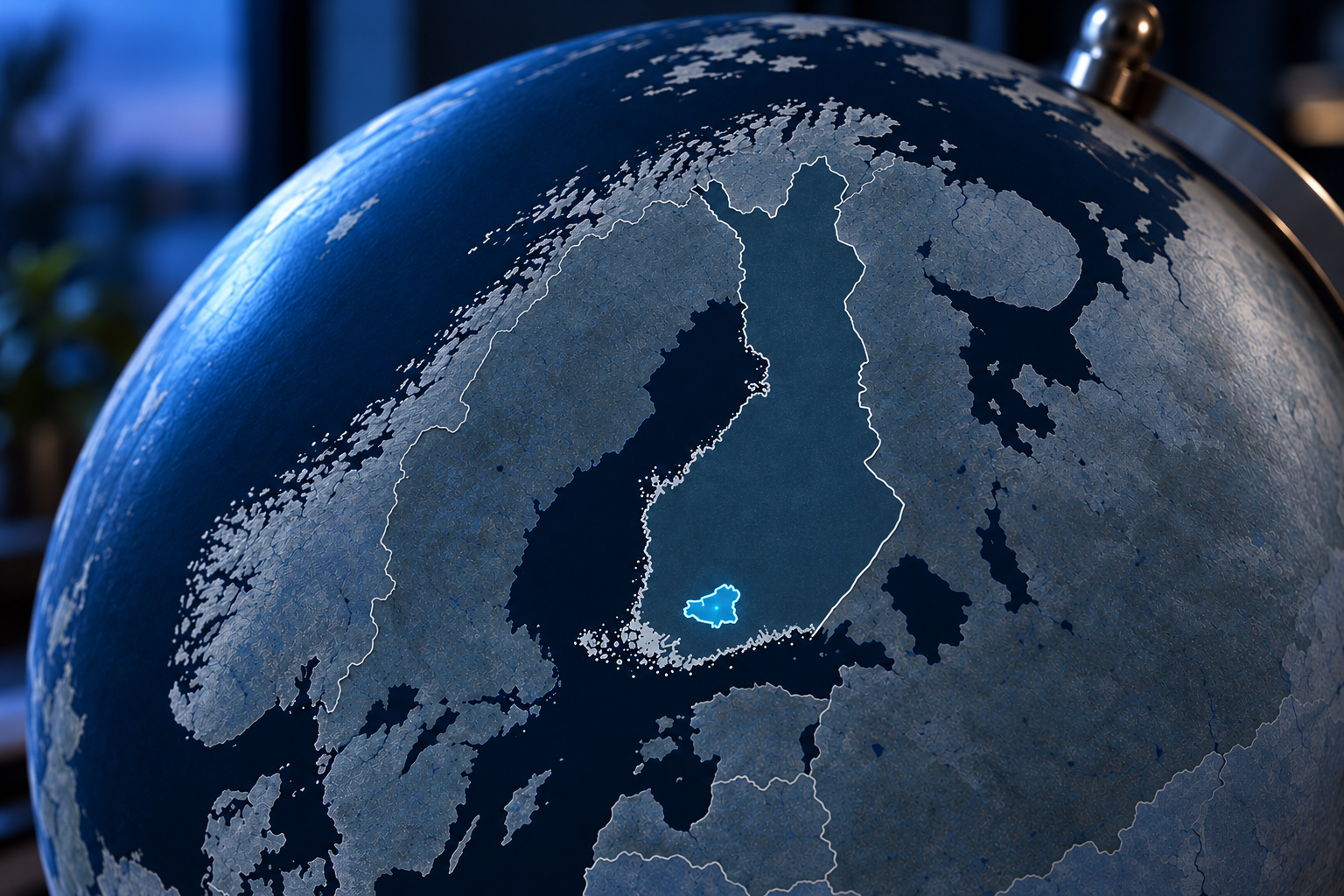 Closer globe view of Finland with Kanta-Häme marked in blue